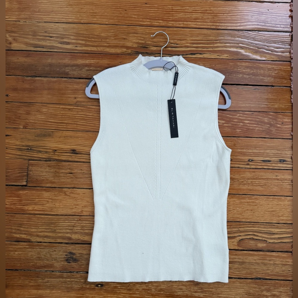 Elie Tahari White Sleeveless Ribbed Muscle Tee